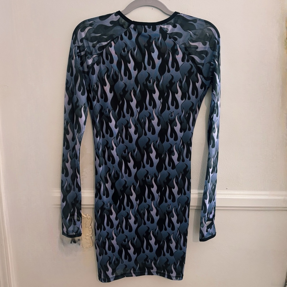 Dolls kill rave Stylish Blue Flame Pattern Dress